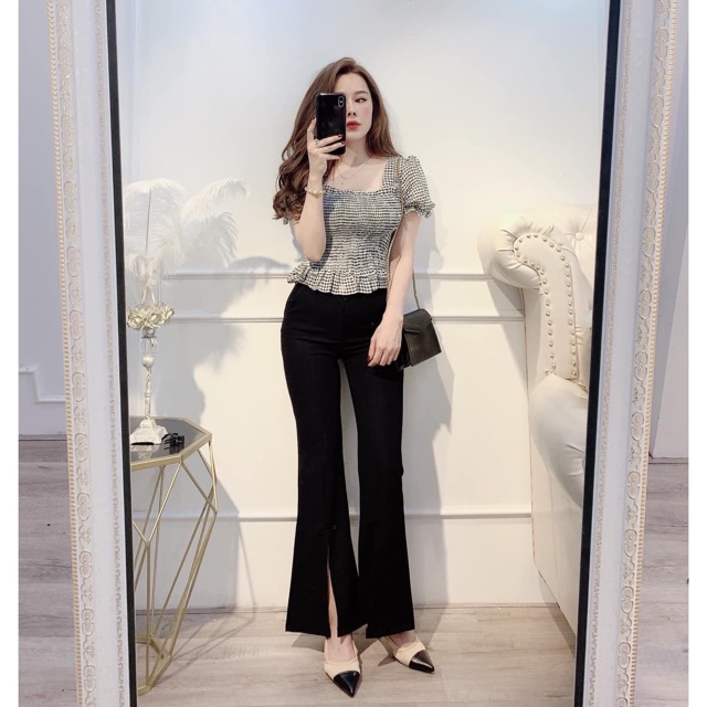 Quần ống loe xẻ tà form siêu tôn