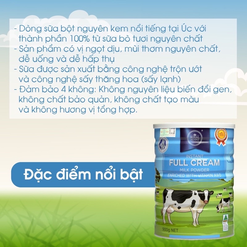 Sữa Bột Hoàng Gia Úc Nguyên Kem Vitamin A&D Full Cream Tổng Hợp Vitamin Cho Trẻ ROYAL AUSNZ 900g