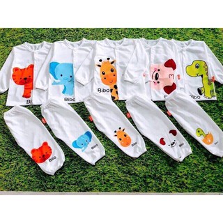 Set 5 bộ quần áo dài khuy giữa- dài khuy trắng cho bé trai và bé gái 3-15kg