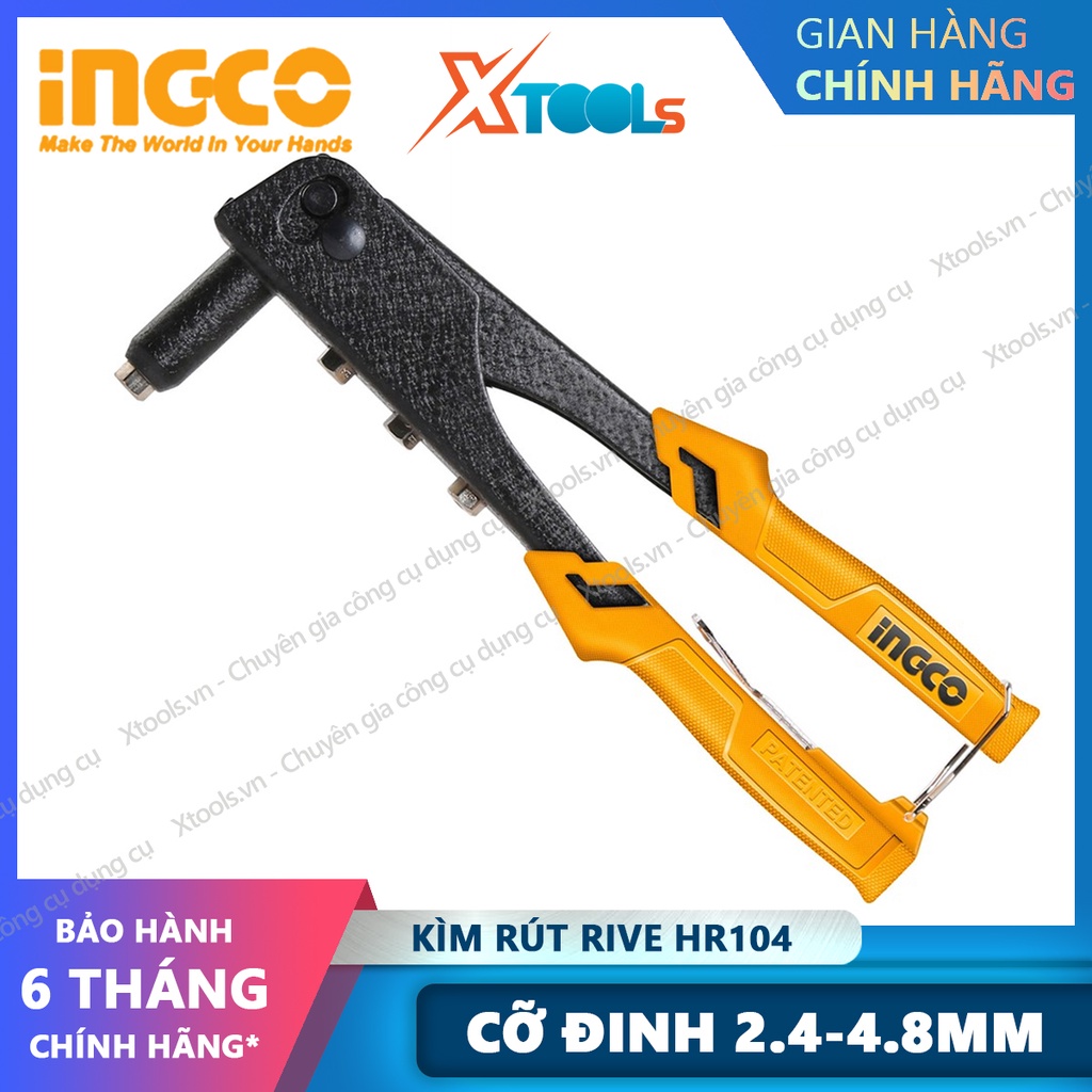 Kìm rút đinh tán chuyên dụng INGCO HR104 10&quot;, kềm rút rive trợ lực, tay cầm dài, cỡ đinh rút 2.4mm-4.8mm