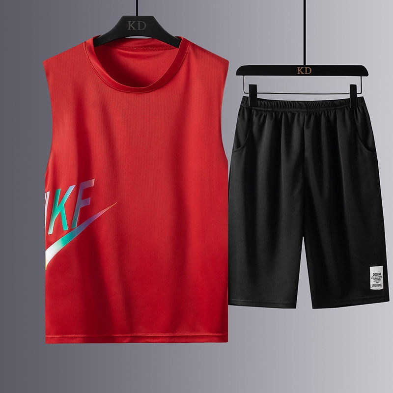 Bộ quần áo thể thao nam mùa hè thoáng khí nhanh khô quần short chạy bộ phù hợp với nam giới rộng rãi cộng với kích thước bình thường Bộ đồ nam ngắn tay