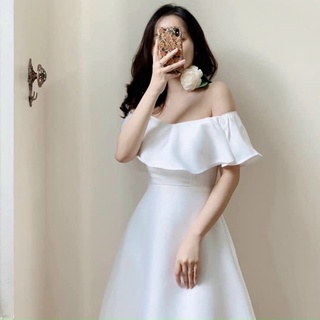 Đầm váy freesize trắng trễ vai