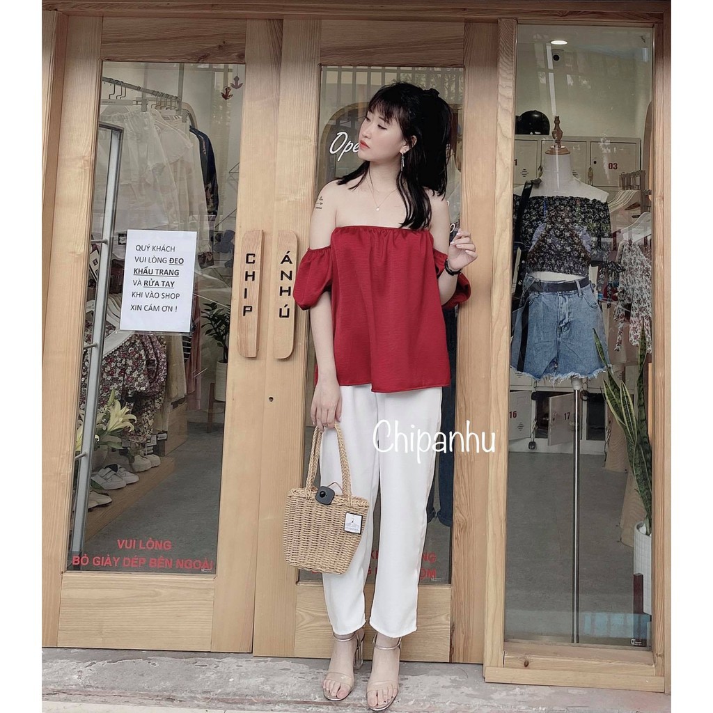 Áo Trễ Vai Bánh Bèo Tay Bồng Nữ  Nana's House - FREESHIP  Áo thun phông hở cổ tiểu thư dáng suông nhiều màu Ulzzang