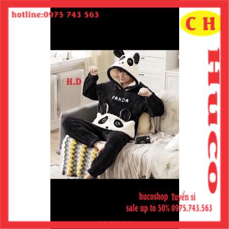 Bộ gấu lông PANDA cả thân- mặc nhà freesize❤bộ đồ ngủ mùa đông lông cừu giữ nhiệt tốt siêu ấm