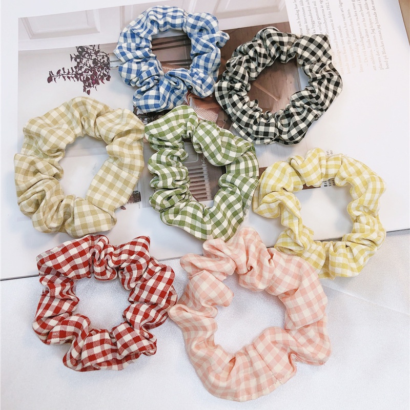 Dây cột tóc scrunchies vải caro hàn quốc đẹp CT04