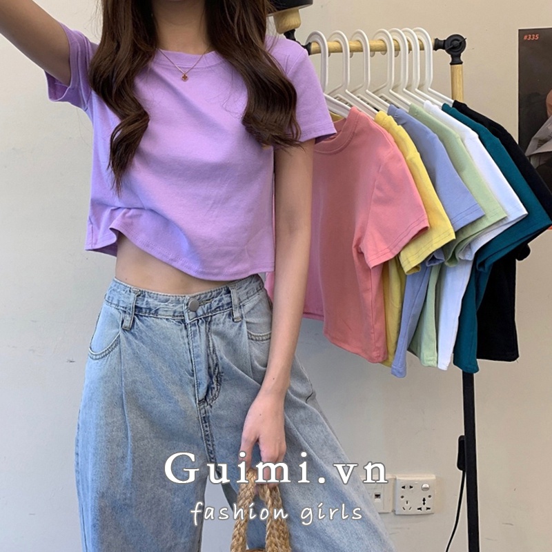 Áo Thun Tay Ngắn Cổ Tròn Màu Sắc Kẹo Ngọt Phong Cách Hàn Quốc Thời Trang Mùa Hè Cho Nữ