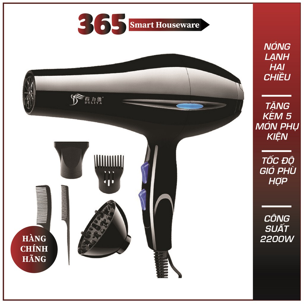 Máy Sấy Tóc DELIYA Nóng Lạnh 2 Chiều Công Suất Lớn 2200W Tặng Kèm Đầu Sấy Siêu Hot DL08