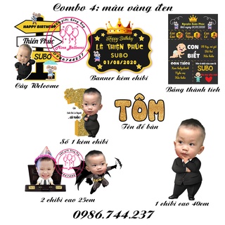 Combo hình bảng tên chibi, welcome sinh nhật, trang trí bàn tiệc