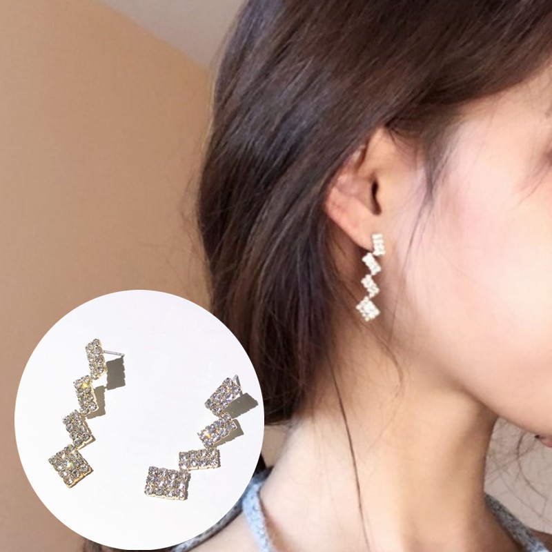 Bông tai trang sức vuông hình học hàn quốc