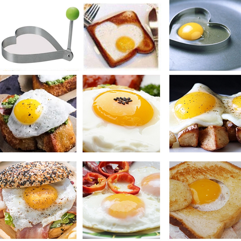 Khuôn chiên trứng/làm bánh pancake bằng thép không gỉ hình tròn/trái tim/hoa tiện dụng