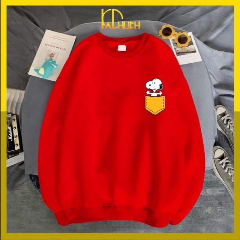 Áo sweater unisex in Snoopy túi dễ thương, size từ 40-70kg cho cả nam nữ có nhiều màu lựa chọn