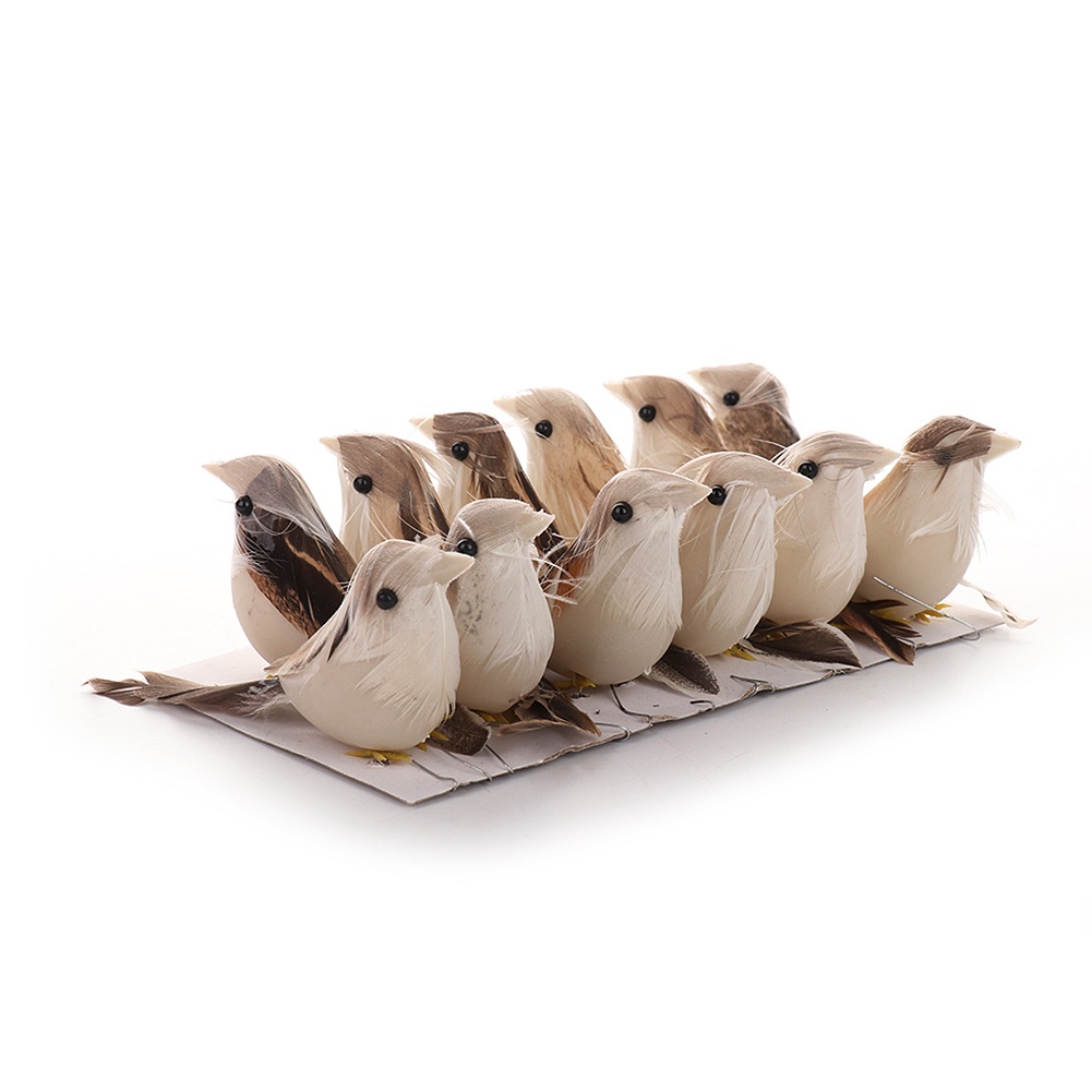 Set 12 chú chim giả dễ thương trang trí