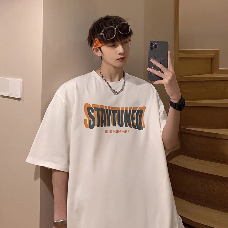 Áo Thun Dáng Rộng In Chữ Phong Cách Hip Hop Nhật Bản Cá Tính Cho Nam