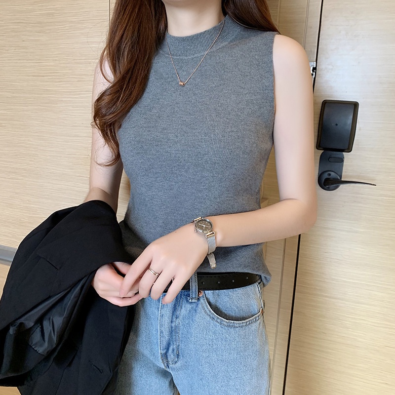 Áo Dệt Kim Sát Nách Cổ Lọ Thời Trang Cho Nữ