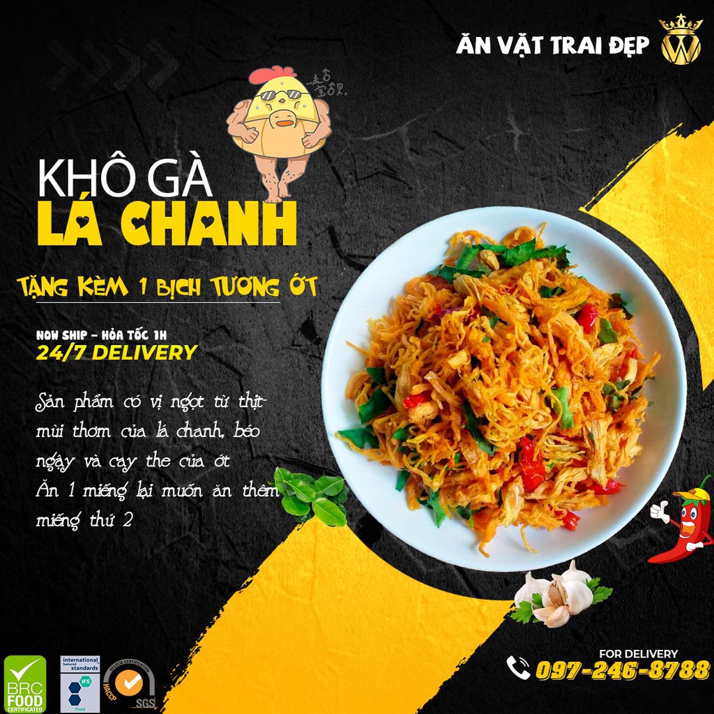 KHÔ GÀ LÁ CHANH THƯỢNG HẠNG TÚI ZIP BẠC 50g - Trai Đẹp Snack | BigBuy360 - bigbuy360.vn