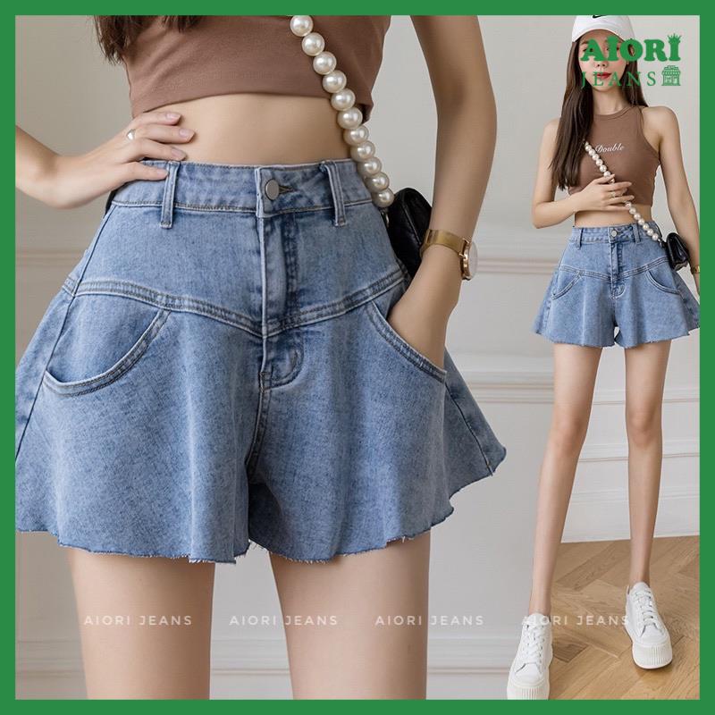 [HOT+VOUCHER]Quần Jeans Nữ Aiori Quần Short Jeans Lưng Cao Dáng Xòe Sooc Bò Jean Ống Rộng Phong Cách Ulzzang Cực Xinh