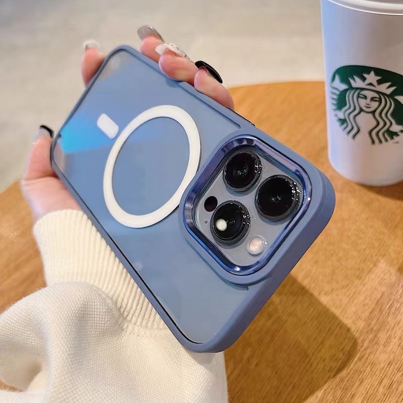 Ốp Điện Thoại Cứng Viền Silicon Có Khuyên Nam Châm Bảo Vệ Camera Chống Sốc Sang Trọng Cho iPhone 13 Pro 14 PLUS 12 Pro max