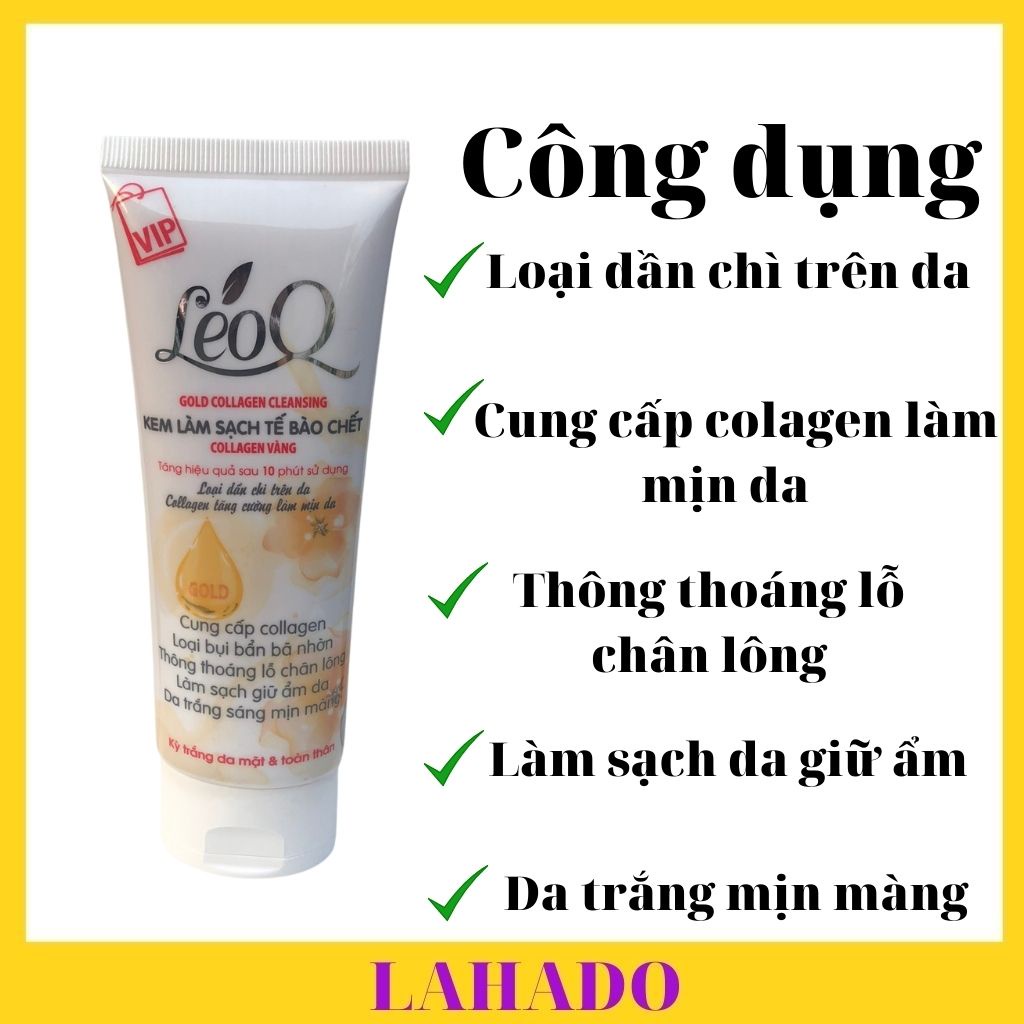 Tẩy tế bào chết body, mặt, toàn thân trắng da LeoQ collagen vàng 100ml