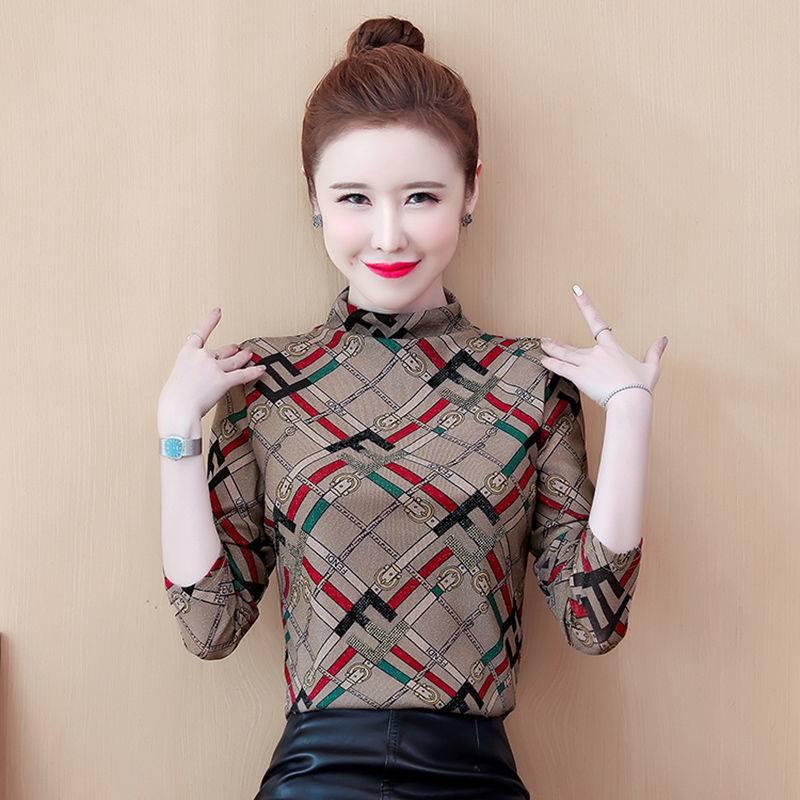 Áo thun tay dài cổ cao plus size cho phụ nữ trung niên