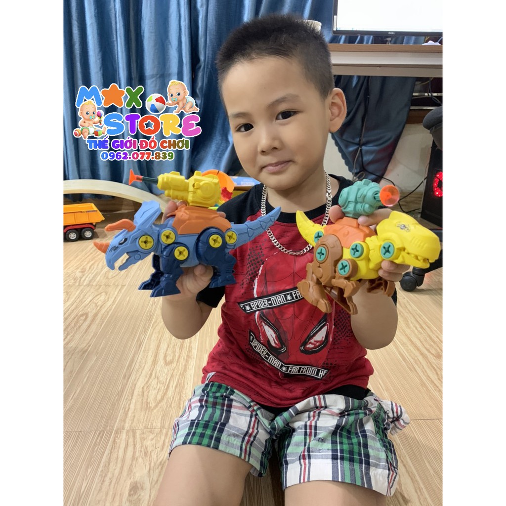 [ MẪU MỚI ] Bộ Đồ Chơi Lắp Ráp 3 Chú Khủng Long Kèm Hộp Nhựa Có Máy Vặn Vít