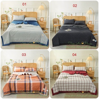 [CHĂN CHẦN HÈ] Bộ Chăn Ga Gối Cotton Tici Kẻ Nhà TâmAn - Chat Chọn Mẫu