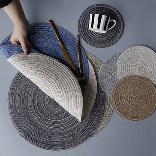 Round Design Table Ramie Insulation Pad Solid Placemats Linen Non Slip Table Mat Kitchen Accessories Decoration Home Pad Coaster Round coaster, placemat, heat pad