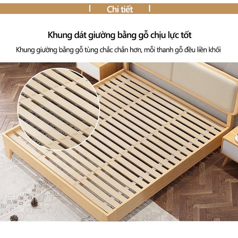 Giường đôi 1.8m nội thất phòng ngủ bằng gỗ không độc hại độ bền cao phong cách Bắc Âu FU328