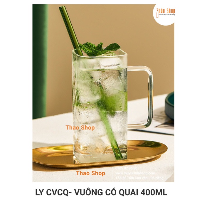 🚩 { HÀNG NEW }🚩Ly thuỷ tinh sang trọng VUÔNG CÓ QUAI 400ML thuỷ tinh chịu nhiệt dung tích lớn