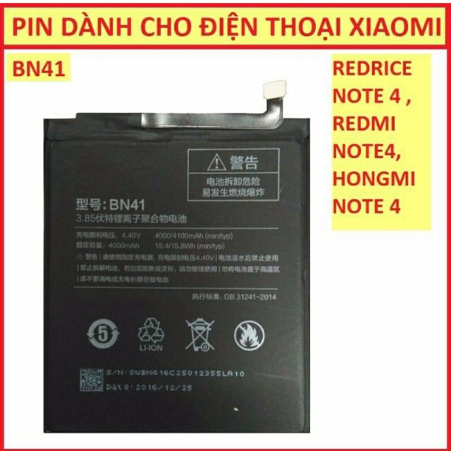 Pin xịn cho máy xiaomi redmi Note 4 (Bn41)