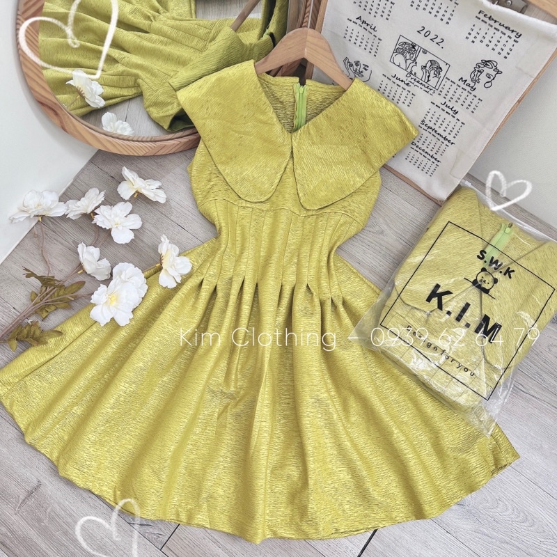 [Hàng sẵn - Hình thật] Đầm gấm xược cổ sen sát nách li eo dáng mini xoè xinh xắn