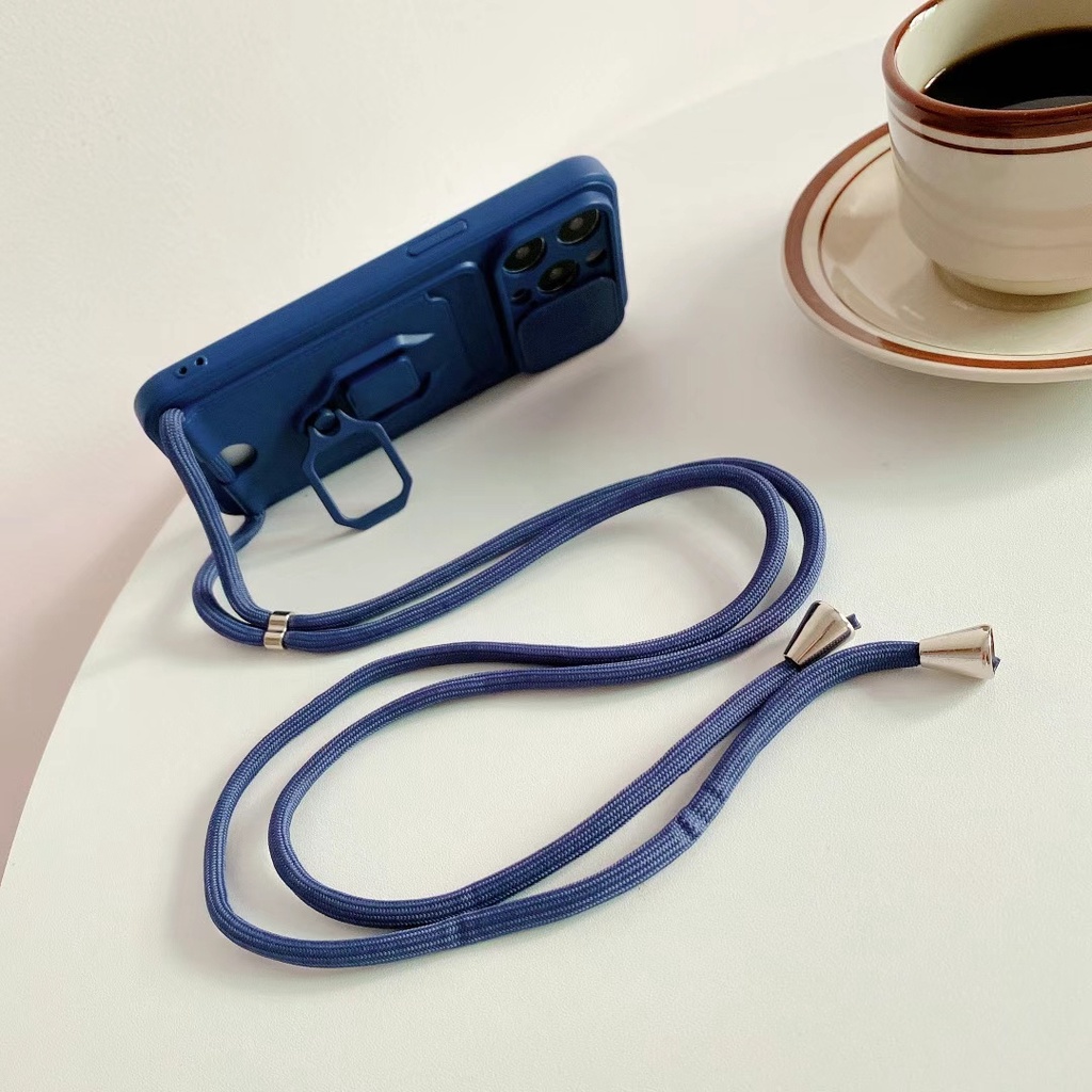 Ốp Điện Thoại Hình Máy Ảnh Có Dây Đeo Dạng Trượt Cho OPPO A16 A15 A15S A55 A54 A74 A95 A94 Reno 5 Lite 5F F19 Pro