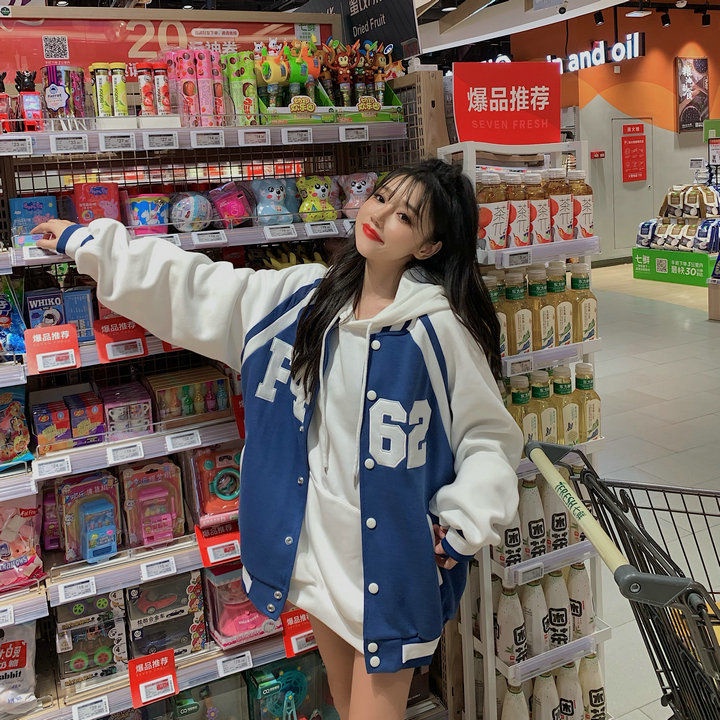 Áo Khoác Bóng Chày Dáng Rộng Phong Cách harajuku Nhật Bản Chất Lượng Cao