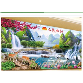 Tranh đính đá phong cảnh Sơn thủy hữu tình kt 220x110 cm