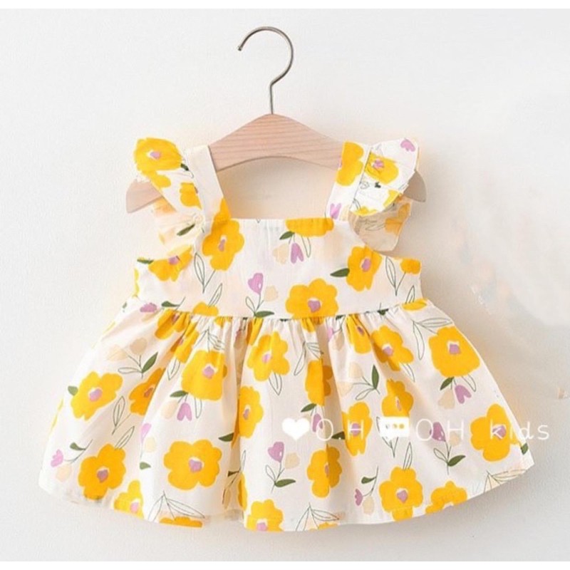 Đầm váy hoa vải voan HC22 trẻ em phối nơ tiểu thư siêu xinh dành cho bé gái 8Kg - 36Kg hàng Việt Nam xuất khẩu