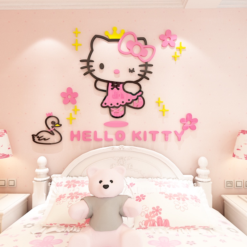 Tranh Mica trang trí tường Hello Kitty màu hồng công chúa Trang trí phòng ngủ cho bé Nhiều Size - EPeBen