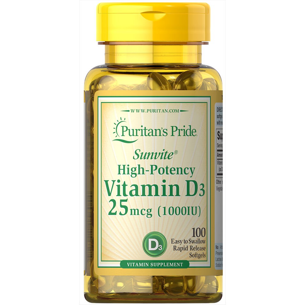 Viên Uống Tăng Cường Hấp Thu Canxi Vitamin D3 1000 IU 100 Viên Puritan's Pride