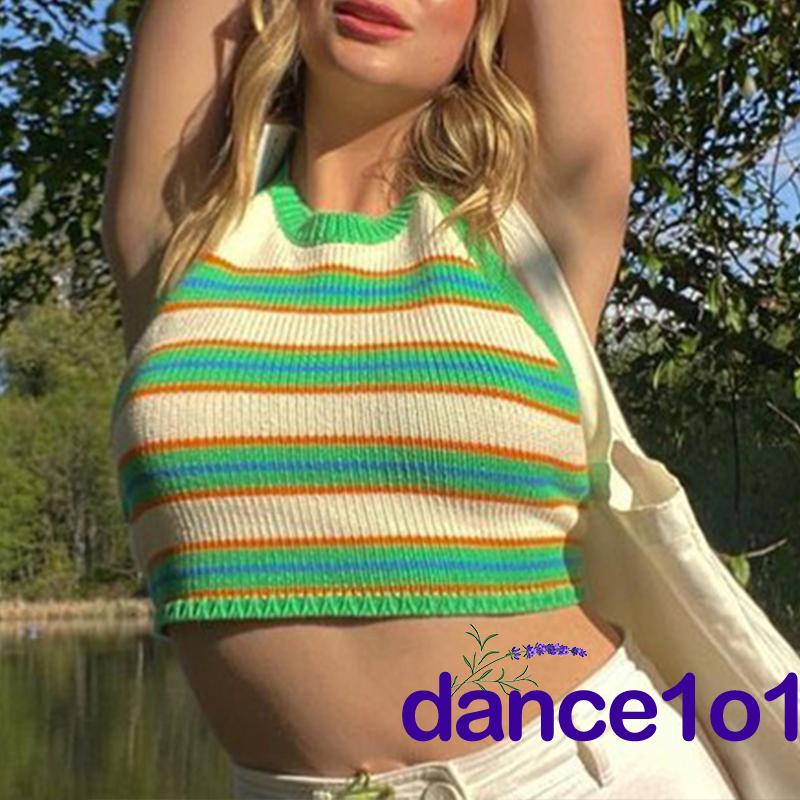 Áo sát nách cổ yếm hoạ tiết kẻ sọc thiết kế hở lưng quyến rũ