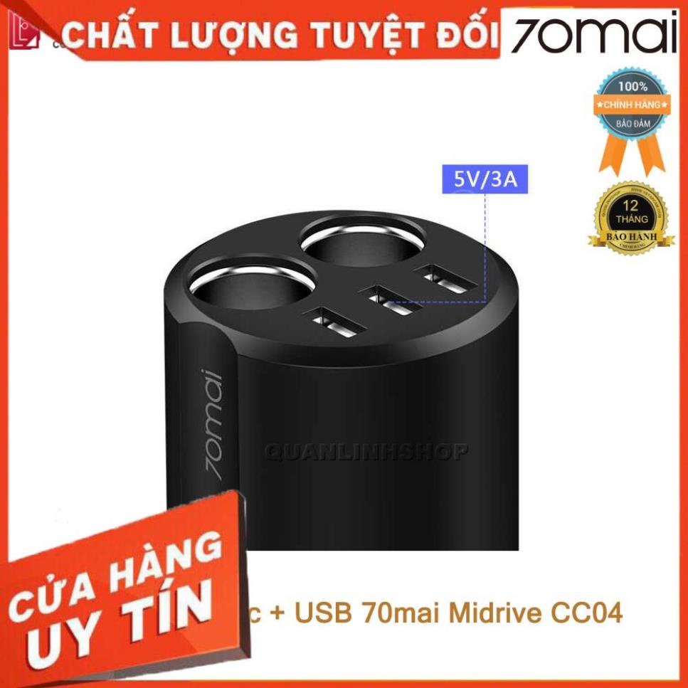 (giá khai trương) Bộ chia tẩu sạc + 3 cổng USB Xiaomi 70Mai Midrive CC04 - Bảo Hành 12 Tháng