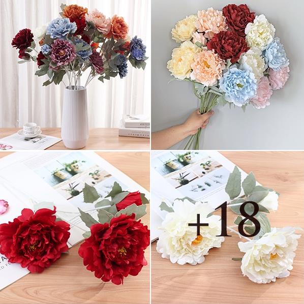 Hoa giả - Hoa Mẫu Đơn 70cm cành 2 bông to 1 nụ nhỏ trang trí đẹp, giống thật