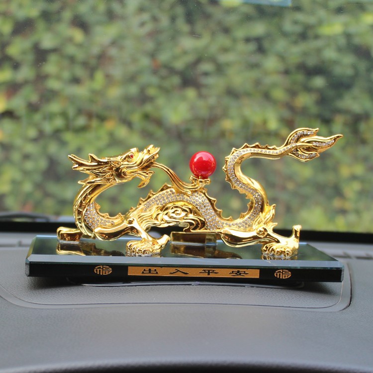 Tượng Rồng Mạ Vàng 24K Nhả Ngọc Trang Trí Phong Thủy Ô Tô
