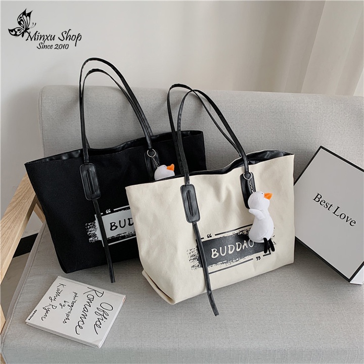 Túi vải canvas, túi đeo chéo loại to thời trang, đi học, đi chơi đựng đồ thoải mái, trẻ trung BUDDAO TV46