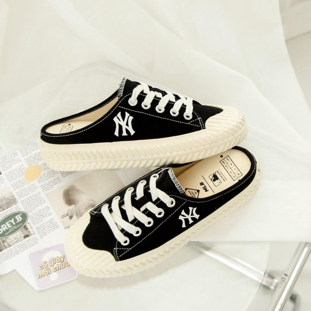 Sục Nữ MLB, Sục NY Thêu, Giày Đạp Gót Đầy Đủ Màu Trắng, Đen, Xanh Hàng Cao Cấp Full Box + Bill