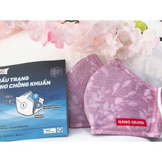 2 Khẩu Trang Kháng Khuẩn Nano Bạc Hanvico họa tiết tím
