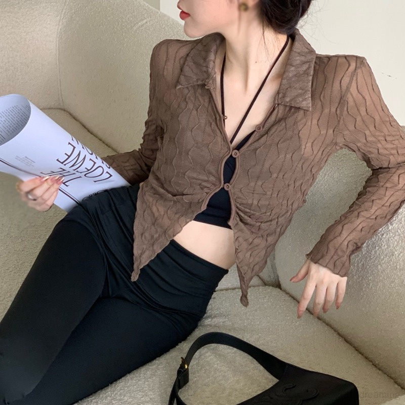 Áo Croptop Tay Dài Chống Nắng Dáng Ôm Phong Cách Hàn Quốc Dành Cho Nữ