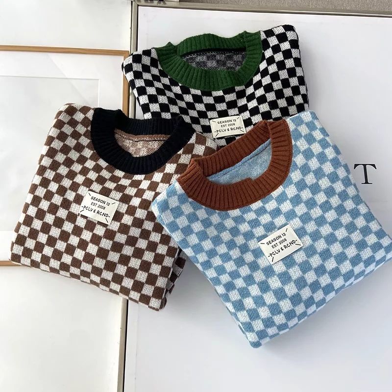 Áo Sweater Dệt Kim Tay Dài Cổ Tròn Màu Sắc Tương Phản Phong Cách Hàn Quốc Thời Trang Thu Đông Cho Nữ