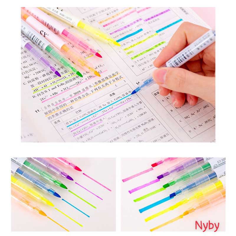 Set 6 bút highlight pastel dạ quang 2 đầu Goo siêu êm