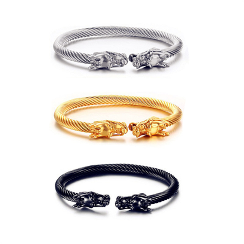 Vòng Tay Kim Loại Mặt Hình Rồng Cá Tính Cho Nam