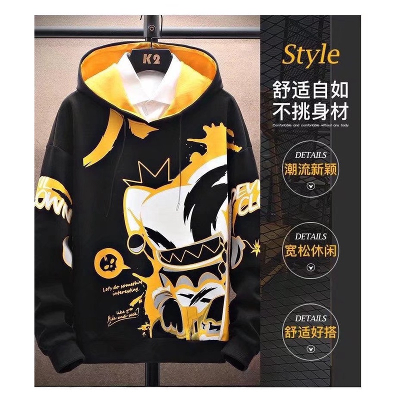 Áo Hoodie Tay Dài Dáng Rộng In Họa Tiết Hoạt Hình Thời Trang Thu Đông Cho Nam