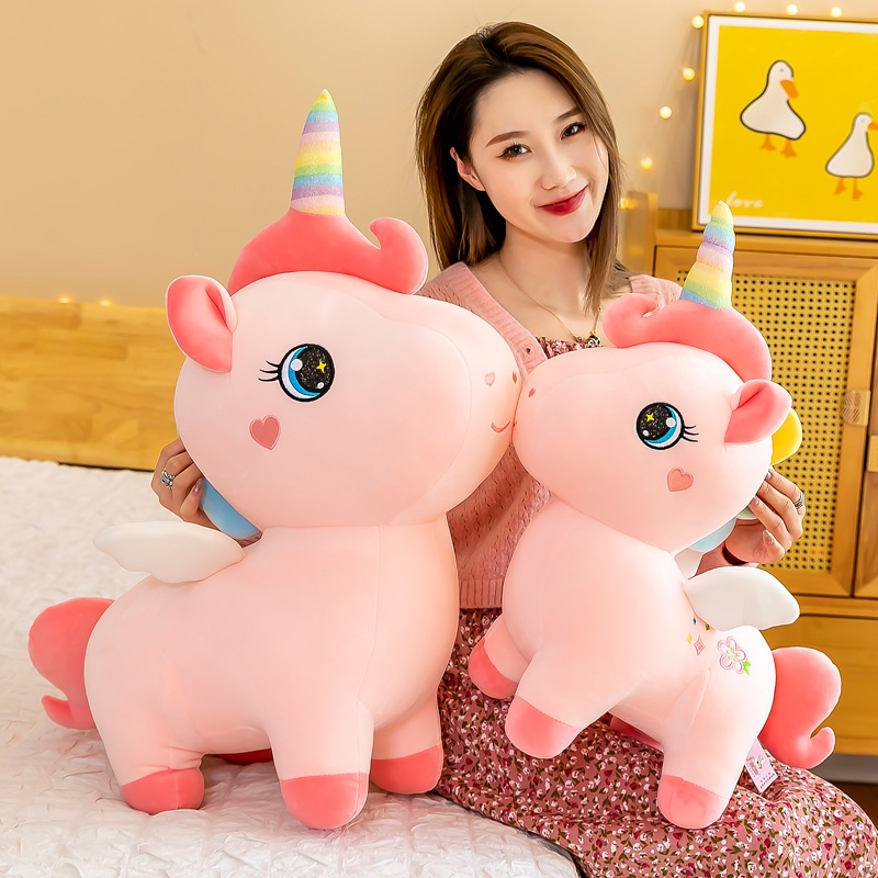 Gấu Bông Ngựa Unicorn Pony 1 Sừng Dáng Đứng Màu Hồng Có Cánh_Unishop