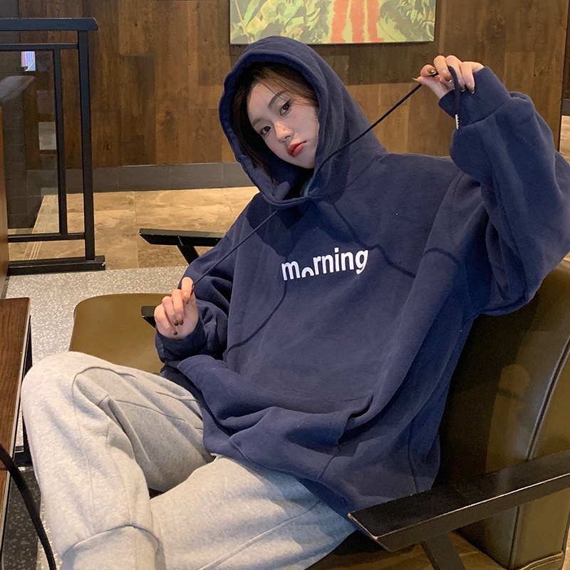 SUXI Áo Hoodie Tay Ngắn Dáng Rộng Thời Trang Mùa Thu Cho Nữ